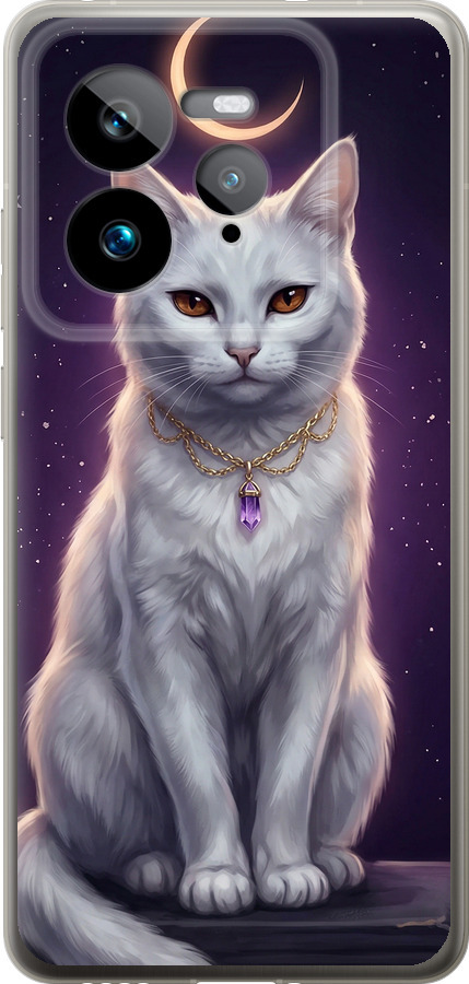 Mystic White Cat Gothic Dark Purple Gold