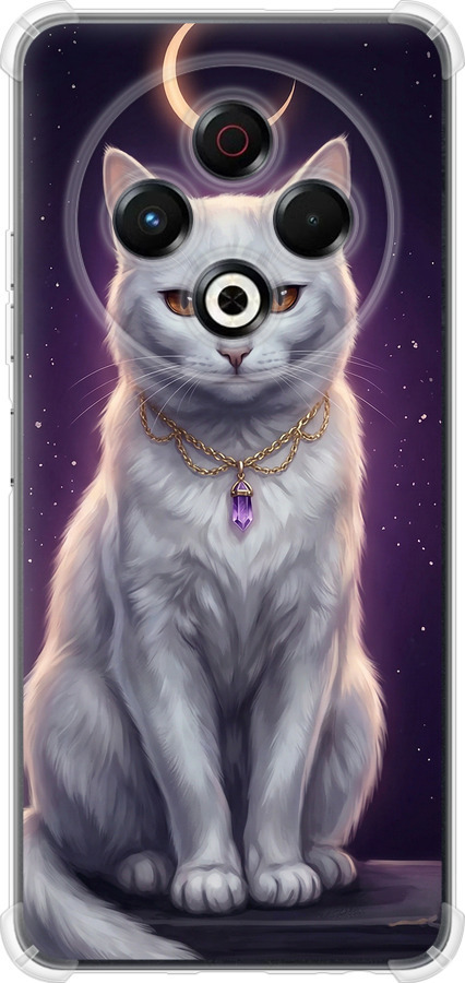 Mystic White Cat Gothic Dark Purple Gold