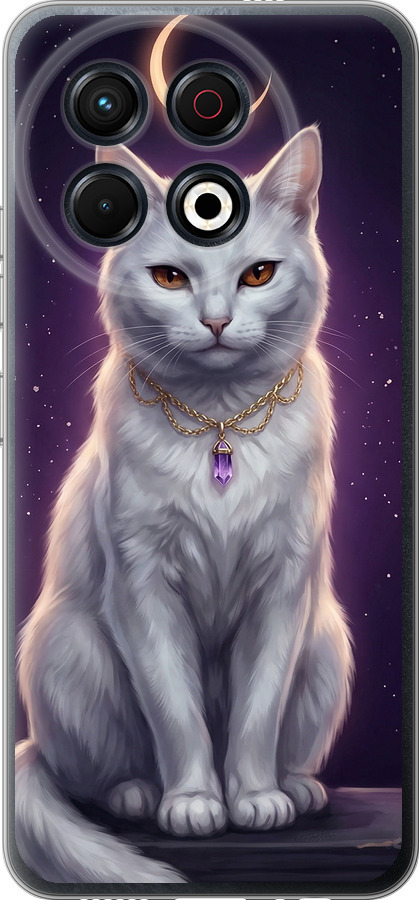 Mystic White Cat Gothic Dark Purple Gold