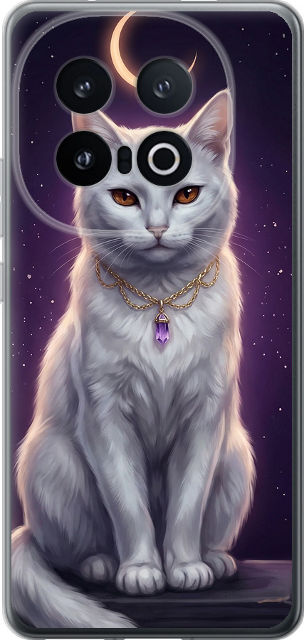 Mystic White Cat Gothic Dark Purple Gold