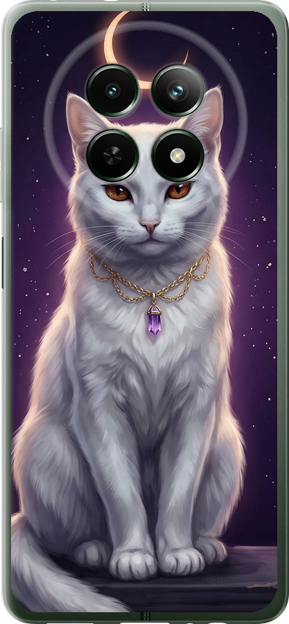 Mystic White Cat Gothic Dark Purple Gold