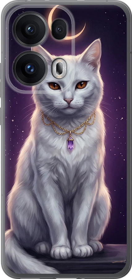 Mystic White Cat Gothic Dark Purple Gold