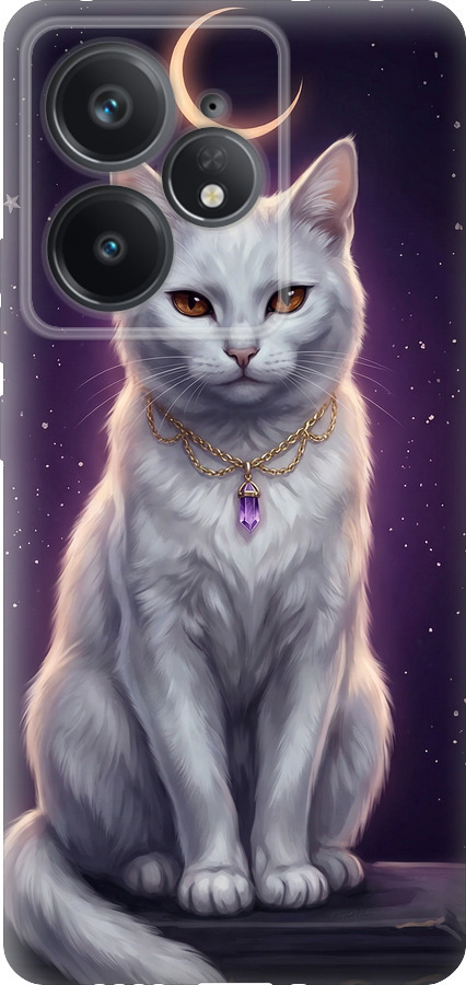 Mystic White Cat Gothic Dark Purple Gold