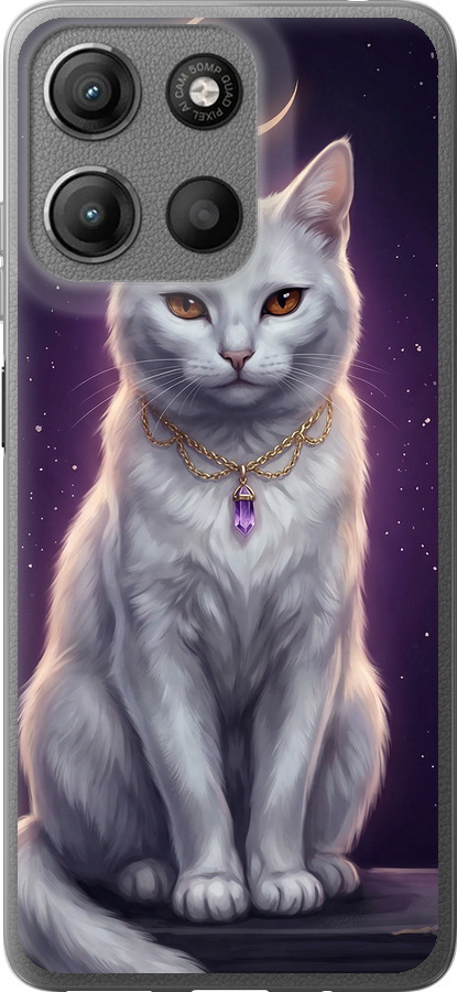 Mystic White Cat Gothic Dark Purple Gold