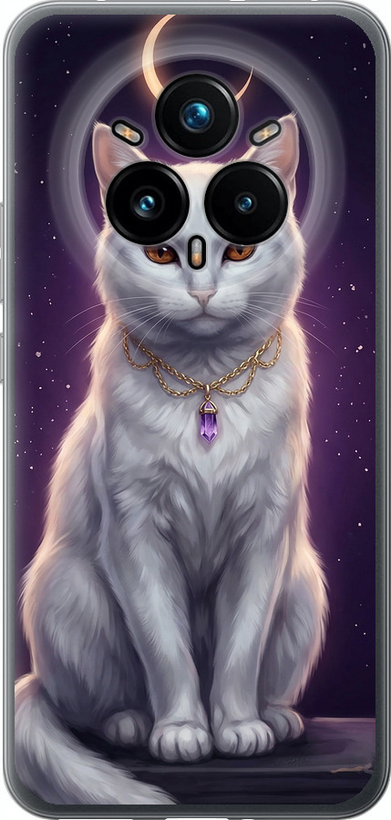 Mystic White Cat Gothic Dark Purple Gold