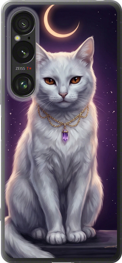 Mystic White Cat Gothic Dark Purple Gold