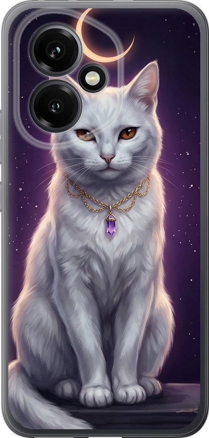 Mystic White Cat Gothic Dark Purple Gold