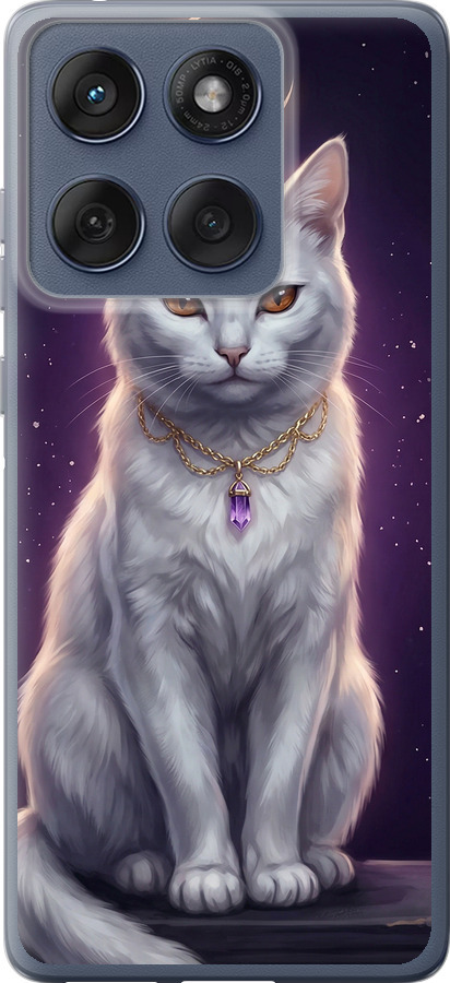 Mystic White Cat Gothic Dark Purple Gold