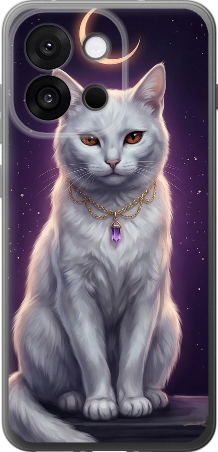 Mystic White Cat Gothic Dark Purple Gold