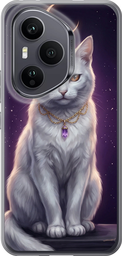 Mystic White Cat Gothic Dark Purple Gold
