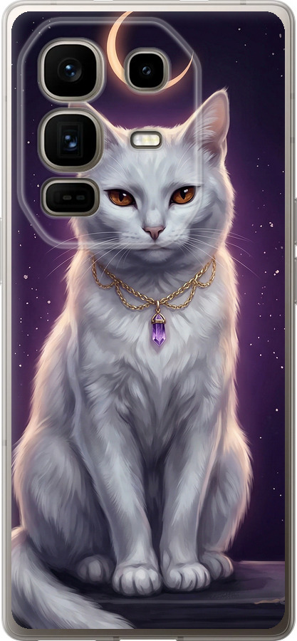 Mystic White Cat Gothic Dark Purple Gold