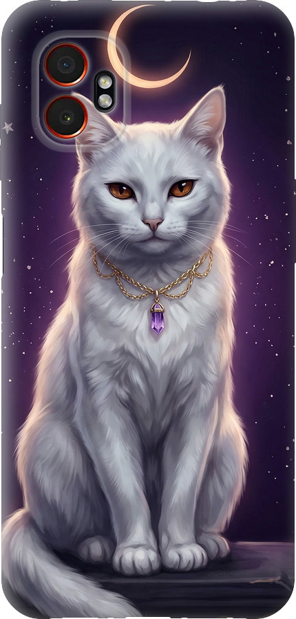 Mystic White Cat Gothic Dark Purple Gold