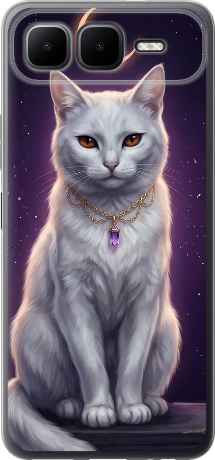 Mystic White Cat Gothic Dark Purple Gold