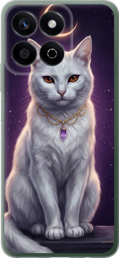 Mystic White Cat Gothic Dark Purple Gold