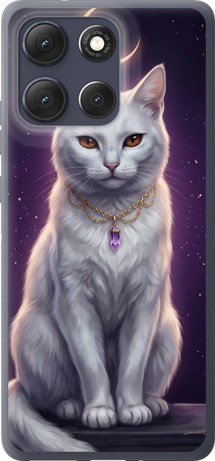 Mystic White Cat Gothic Dark Purple Gold