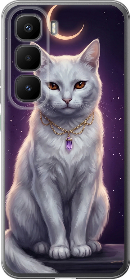 Mystic White Cat Gothic Dark Purple Gold