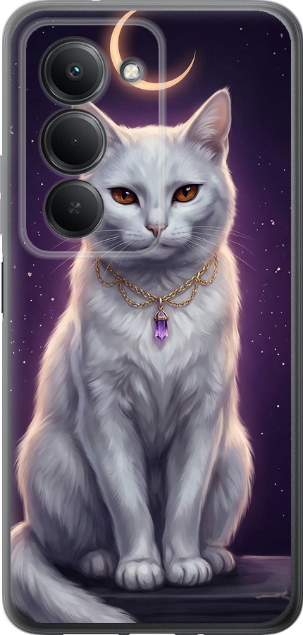 Mystic White Cat Gothic Dark Purple Gold