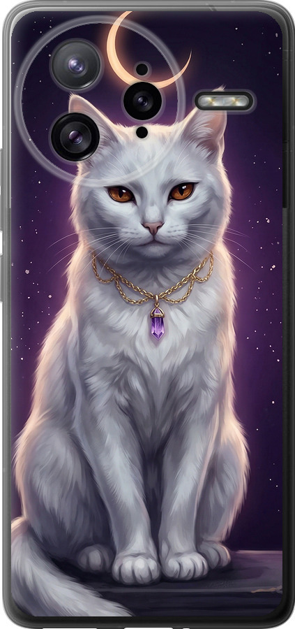 Mystic White Cat Gothic Dark Purple Gold