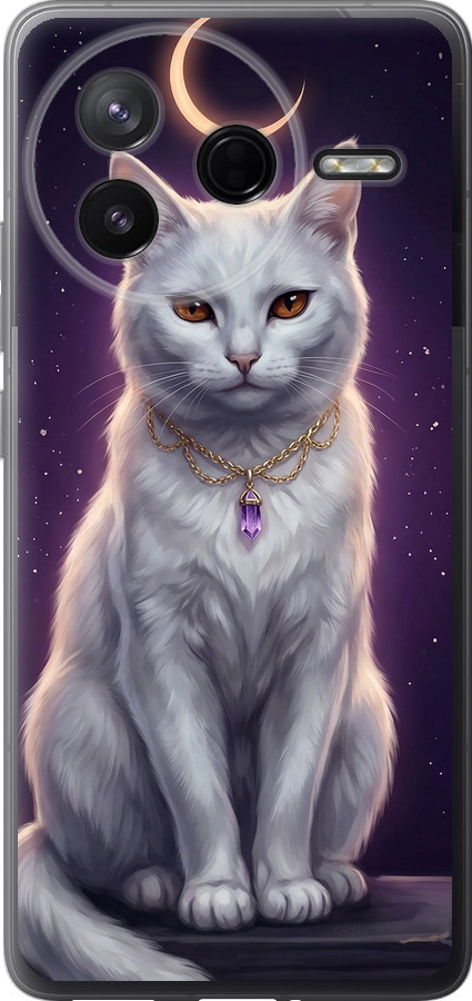 Mystic White Cat Gothic Dark Purple Gold