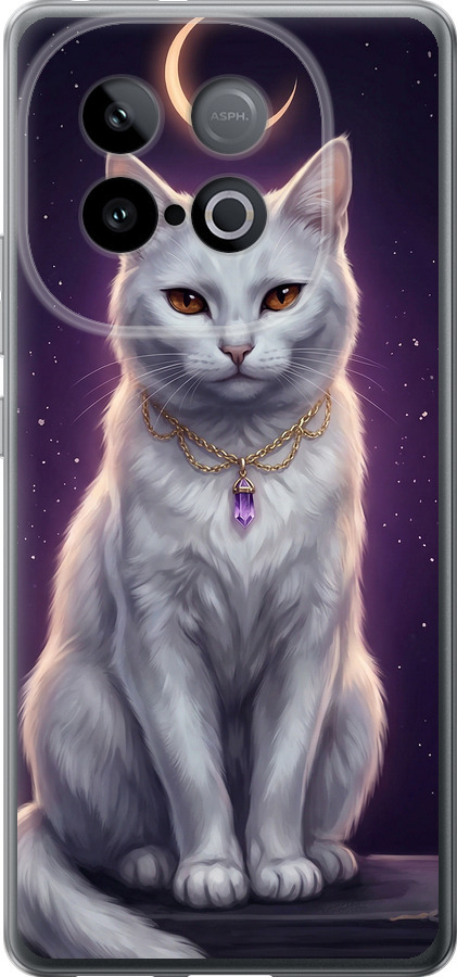 Mystic White Cat Gothic Dark Purple Gold