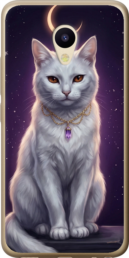 Mystic White Cat Gothic Dark Purple Gold