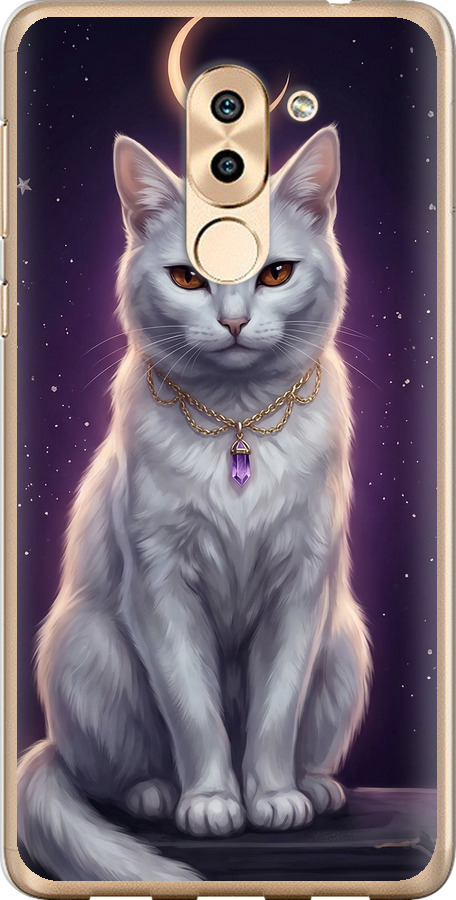 Mystic White Cat Gothic Dark Purple Gold