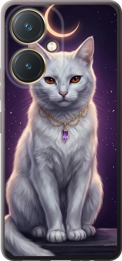 Mystic White Cat Gothic Dark Purple Gold