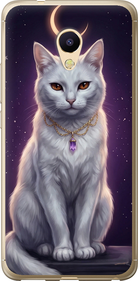 Mystic White Cat Gothic Dark Purple Gold