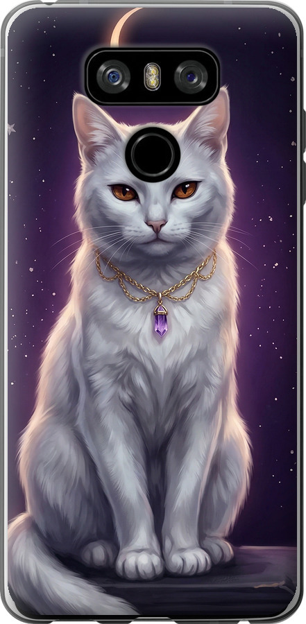Mystic White Cat Gothic Dark Purple Gold