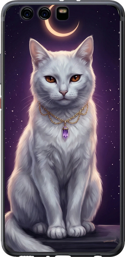 Mystic White Cat Gothic Dark Purple Gold